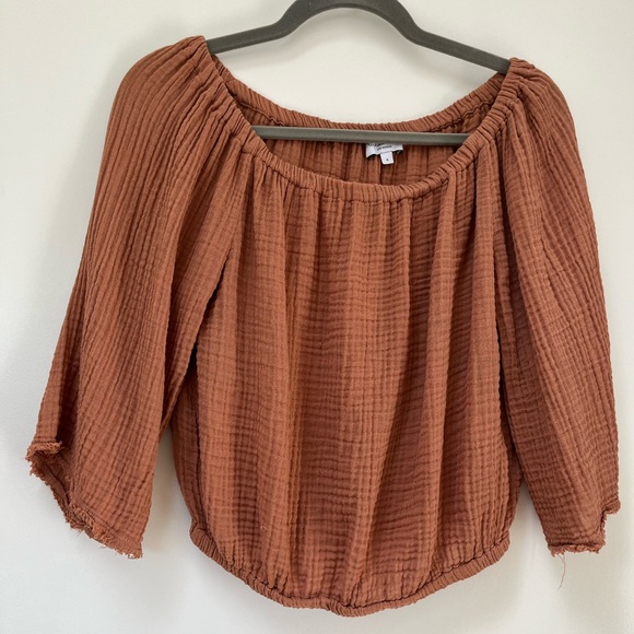 Michael Stars Isabel Terracotta Cotton Gauze Cropped Top Banded Waist Small - Picture 2 of 4